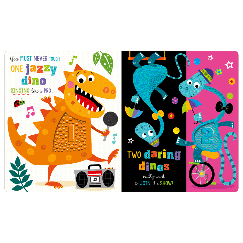 Second spread of Never Touch a Dinosaur: 10 Hungry Dinos (9781836424567)